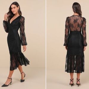 LULU's Flirty Chic Sexy Wedding Formal Event Elegant Sophisticated Lace Midi